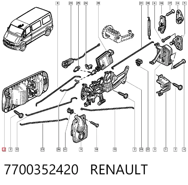 Klamka drzwi bocznych przesuwnych zewnętrzna 7700352420 Renault (RVI)