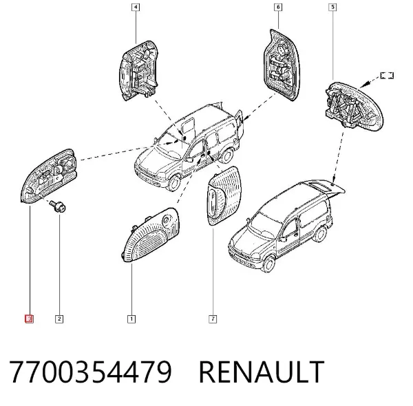 Klamka drzwi przednich zewnętrzna prawa 7700354479 Renault (RVI)