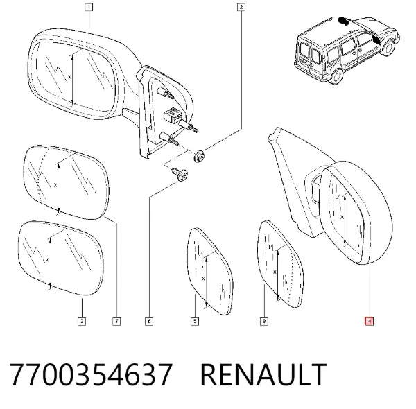 Lusterko wsteczne prawe 7700354637 Renault (RVI)