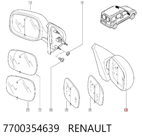 Lusterko wsteczne prawe 7700354639 Renault (RVI)