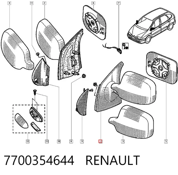 Lusterko wsteczne lewe 7700354644 Renault (RVI)