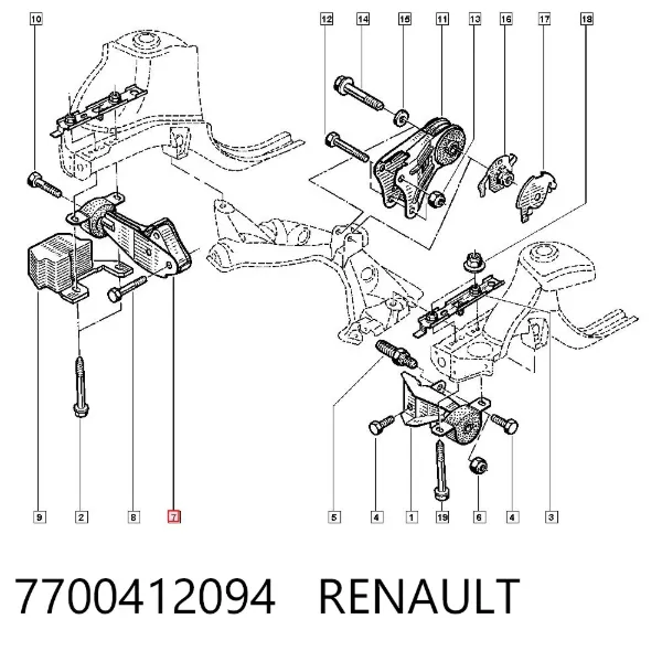Poduszka (podpora) silnika prawa 7700412094 Renault (RVI)