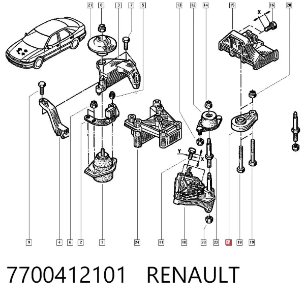 Poduszka (podpora) silnika tylna 7700412101 Renault (RVI)