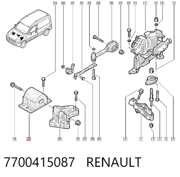 Poduszka (podpora) silnika prawa 7700415087 Renault (RVI)