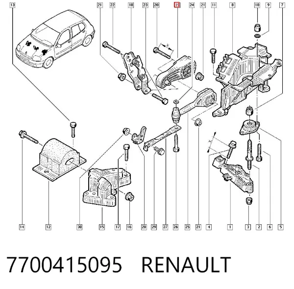 Poduszka (podpora) silnika tylna 7700415095 Renault (RVI)