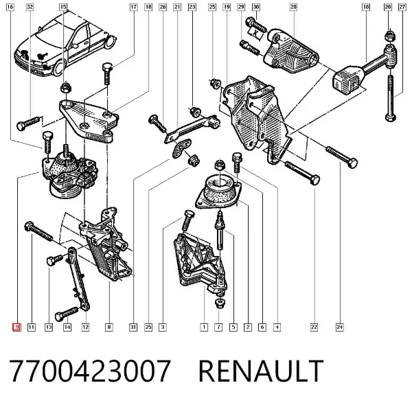 Poduszka (podpora) silnika prawa 7700423007 Renault (RVI)