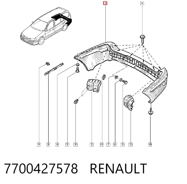 Zderzak tylny 7700427578 Renault (RVI)