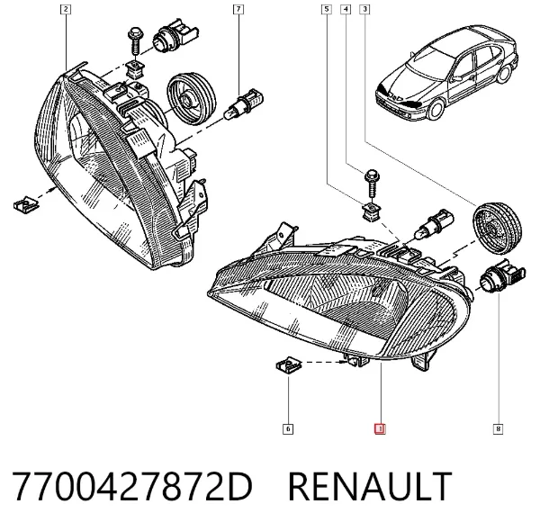 Reflektor lewy 7700427872D Renault (RVI)