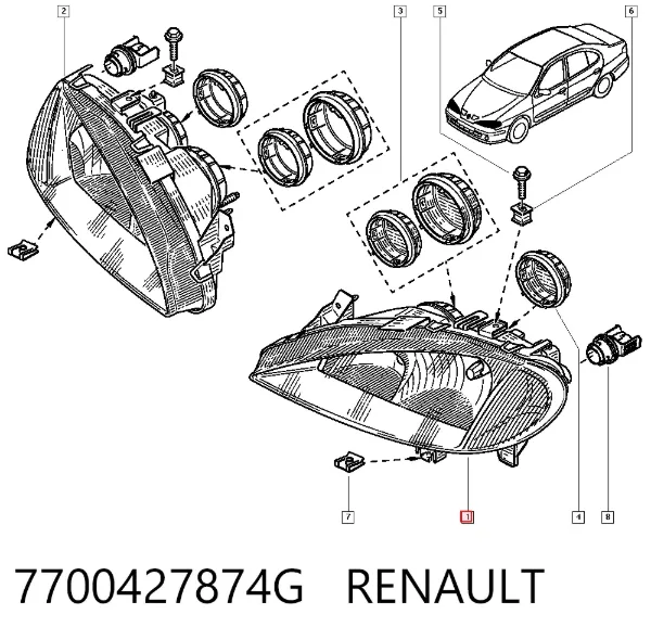 Reflektor lewy 7700427874G Renault (RVI)