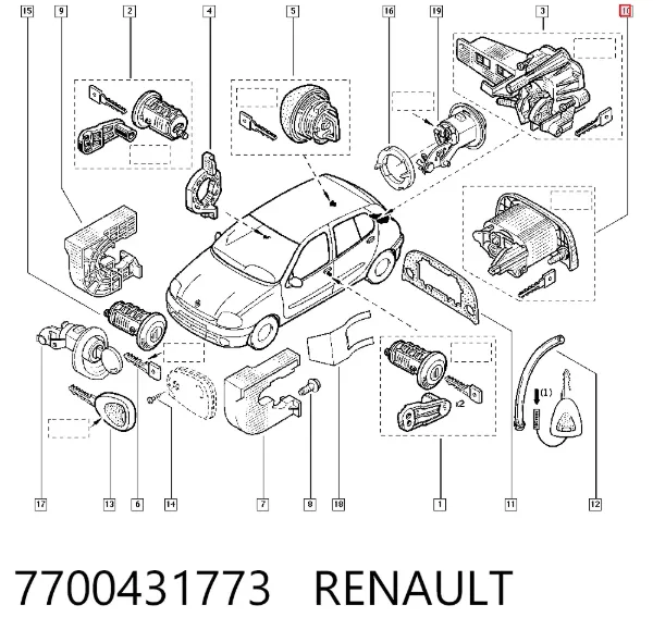 Wkładka zamka klapy bagażnika (3/5 drzwi tylnych) 7700431773 Renault (RVI)