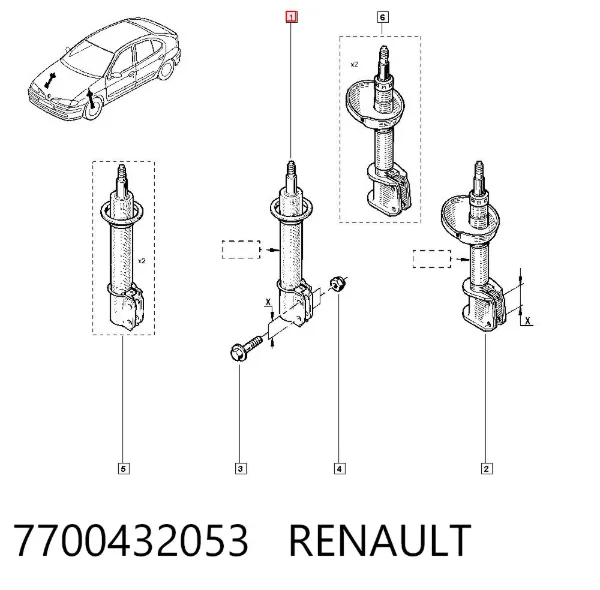 Amortyzator przedni 7700432053 Renault (RVI)
