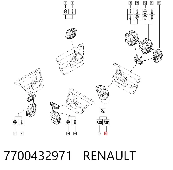 Sterownik lusterek bocznych, na drzwi 7700432971 Renault (RVI)