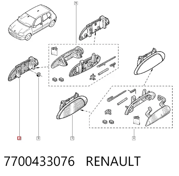 Klamka drzwi prawych przednia/tylna zewnętrzna 7700433076 Renault (RVI)