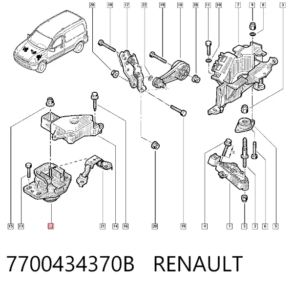 Poduszka (podpora) silnika przednia 7700434370B Renault (RVI)