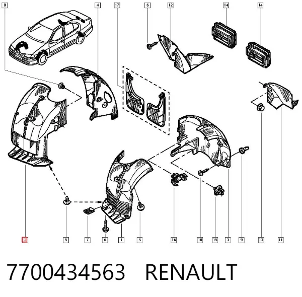 Nadkole błotnika przedniego prawe przednie 7700434563 Renault (RVI)