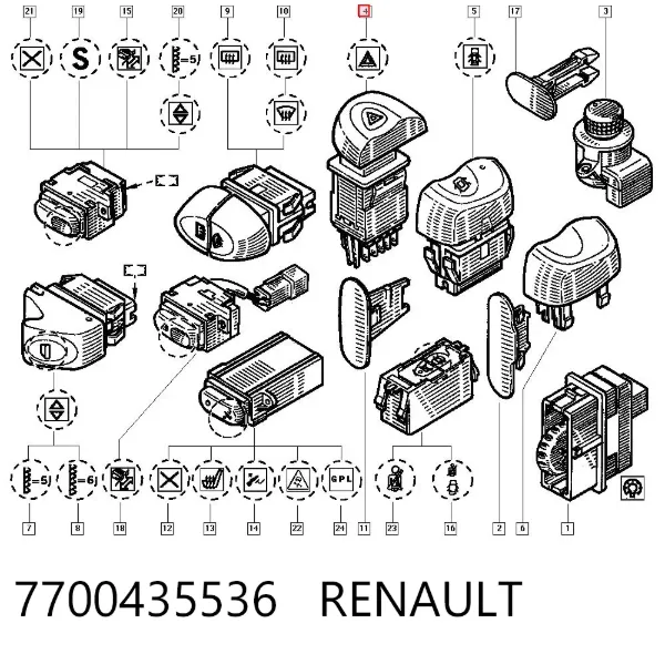 Przycisk włączania światła awaryjnego Renault Scenic I