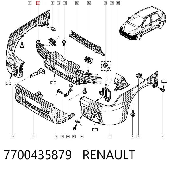 Zderzak przedni 7700435879 Renault (RVI)