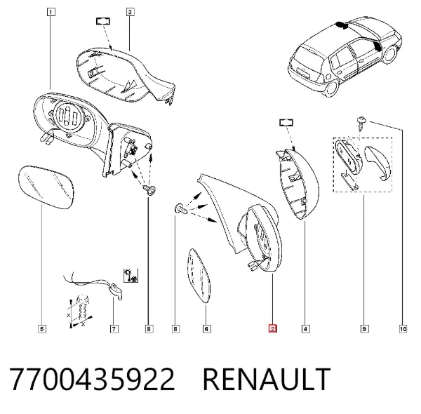 Lusterko wsteczne prawe 7700435922 Renault (RVI)