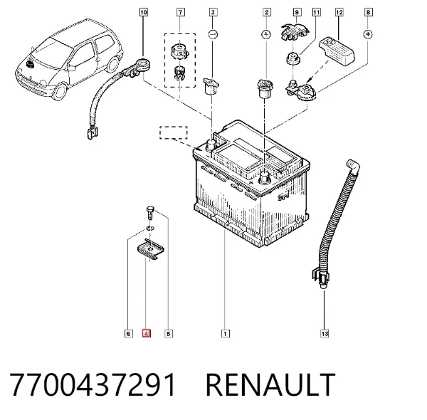 Mocowanie (podstawa) akumulatora 7700437291 Renault (RVI)