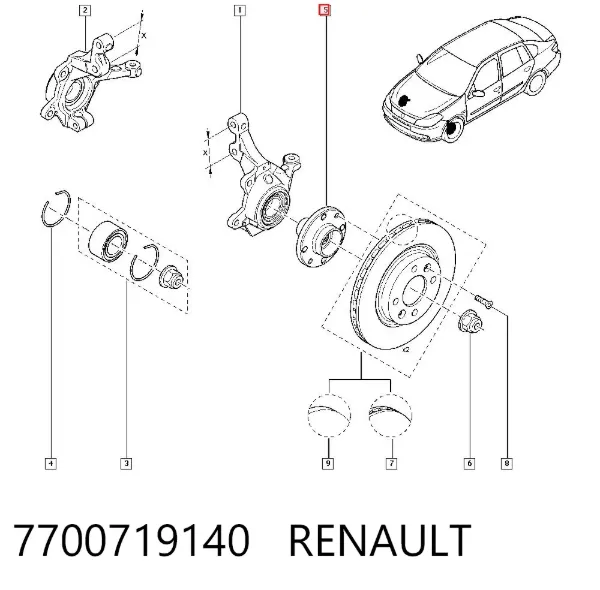 Piasta przednia 7700719140 Renault (RVI)