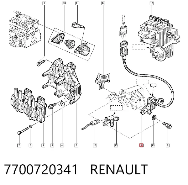 Czujnik położenia wału korbowego 7700720341 Renault (RVI)