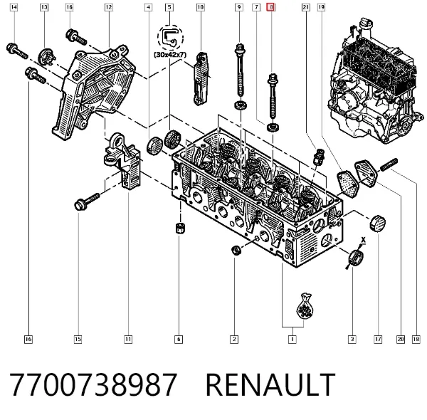 Śruba głowicy cylindrów 7700738987 Renault (RVI)
