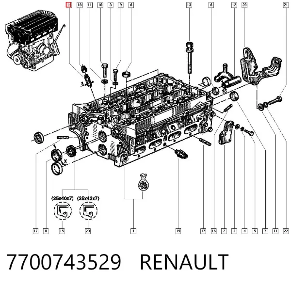 Prowadnica zaworu 7700743529 Renault (RVI)