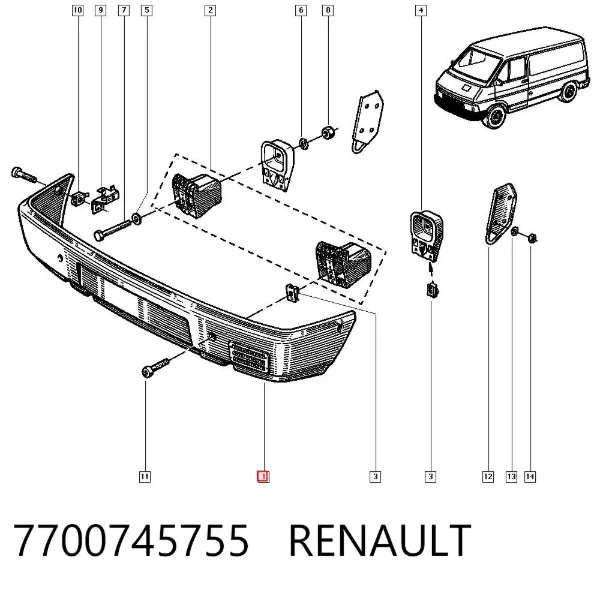 Zderzak przedni 7700745755 Renault (RVI)