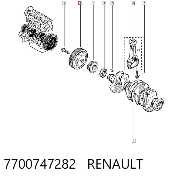 Koło pasowe wału korbowego 7700747282 Renault (RVI)