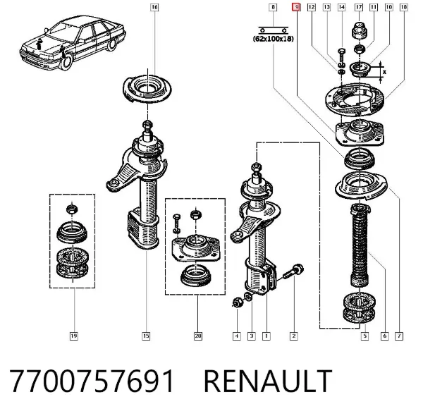 Poduszka amortyzatora przedniego 7700757691 Renault (RVI)