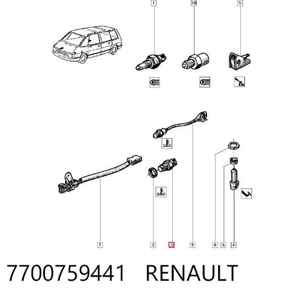 Czujnik temperatury płynu chłodzącego (włączenia wentylatora chłodnicy) 7700759441 Renault (RVI)