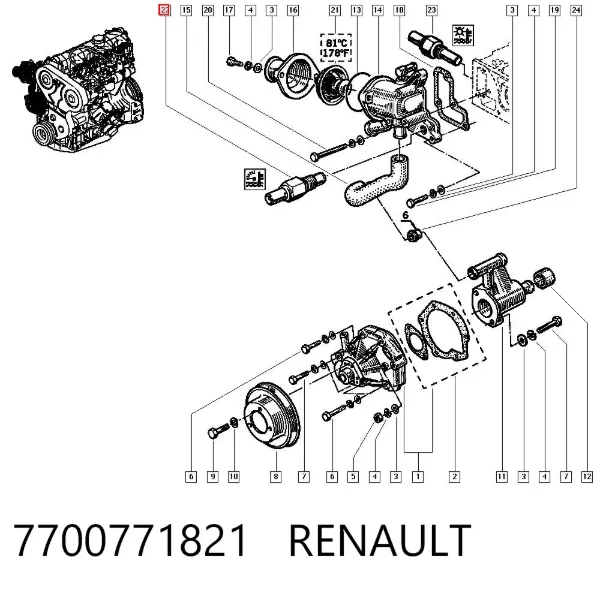 Czujnik temperatury płynu chłodzącego 7700771821 Renault (RVI)