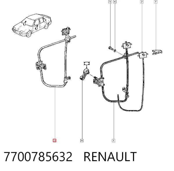 Mechanizm podnoszenia szyby drzwi przednich prawych Renault 19 I