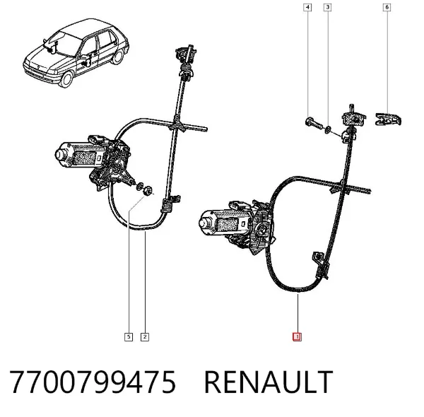 Mechanizm podnoszenia szyby drzwi przednich lewych Renault Clio I