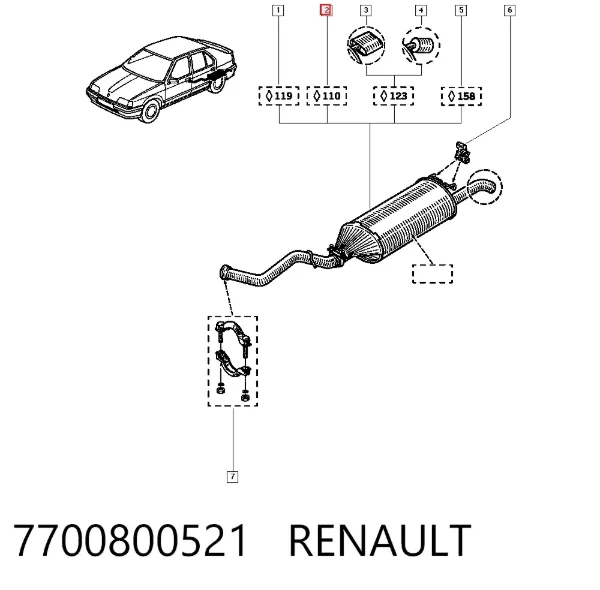 Tłumik, tylna część 7700800521 Renault (RVI)
