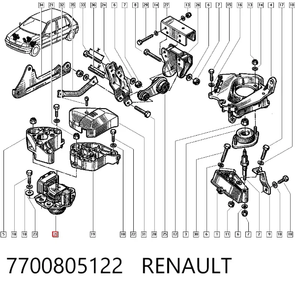 Poduszka (podpora) silnika przednia 7700805122 Renault (RVI)
