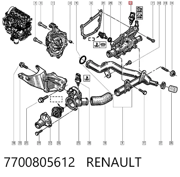 Czujnik temperatury płynu chłodzącego 7700805612 Renault (RVI)