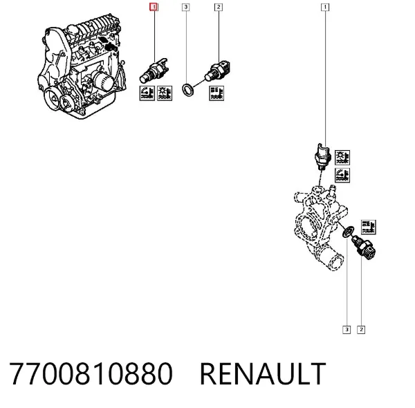 Czujnik temperatury płynu chłodzącego 7700810880 Renault (RVI)