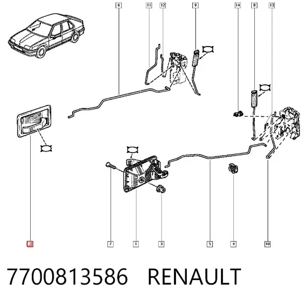 Klamka drzwi prawych przednia/tylna wewnętrzna 7700813586 Renault (RVI)