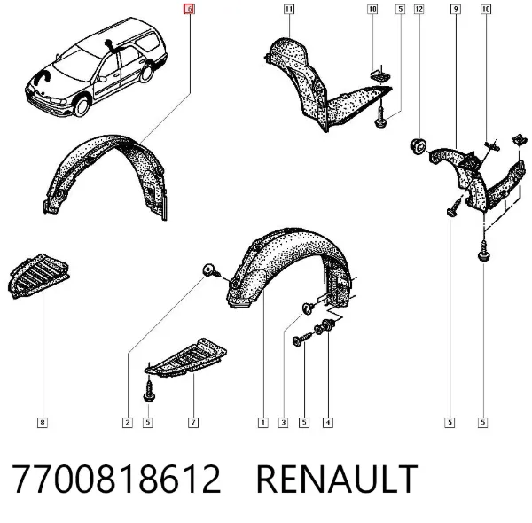 Nadkole błotnika przedniego prawe 7700818612 Renault (RVI)