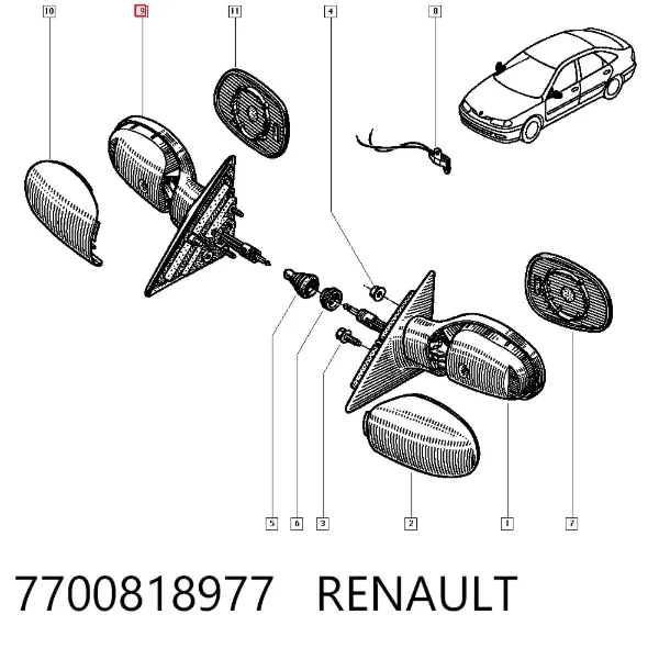 Lusterko wsteczne prawe 7700818977 Renault (RVI)