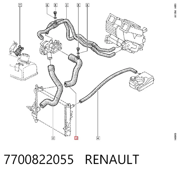 Przewód (króciec) chłodnicy górny 7700822055 Renault (RVI)