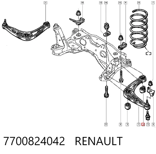 Silentblock przedniego wahacza dolnego 7700824042 Renault (RVI)