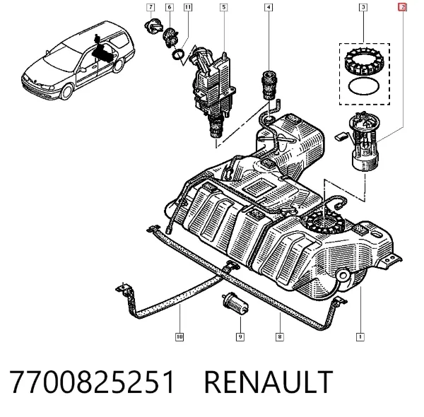 Moduł pompy paliwowej z czujnikiem poziomu paliwa 7700825251 Renault (RVI)