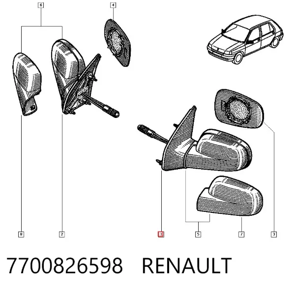 Lusterko wsteczne lewe 7700826598 Renault (RVI)