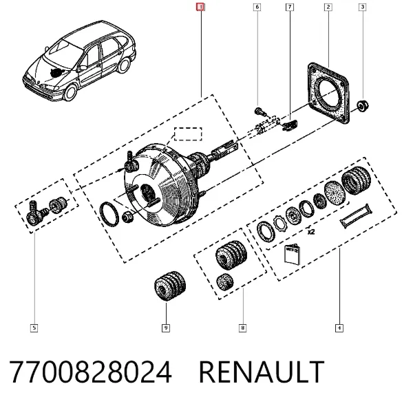 Wzmacniacz próżniowy hamulców 7700828024 Renault (RVI)