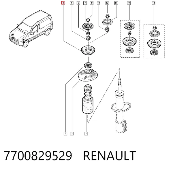 Poduszka amortyzatora przedniego 7700829529 Renault (RVI)