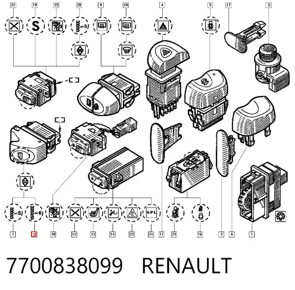 Panel przyciskowy sterowania podnośnikiem szyby przedni prawy 7700838099 Renault (RVI)