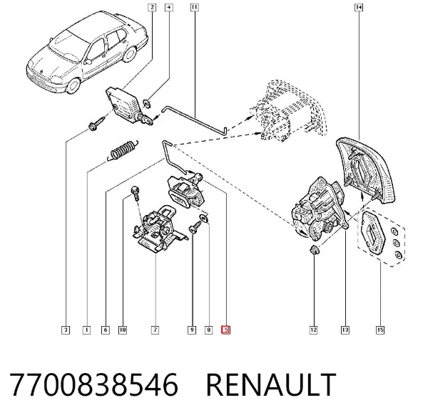 Zamek klapy bagażnika (3/5 drzwi tylnych) 7700838546 Renault (RVI)
