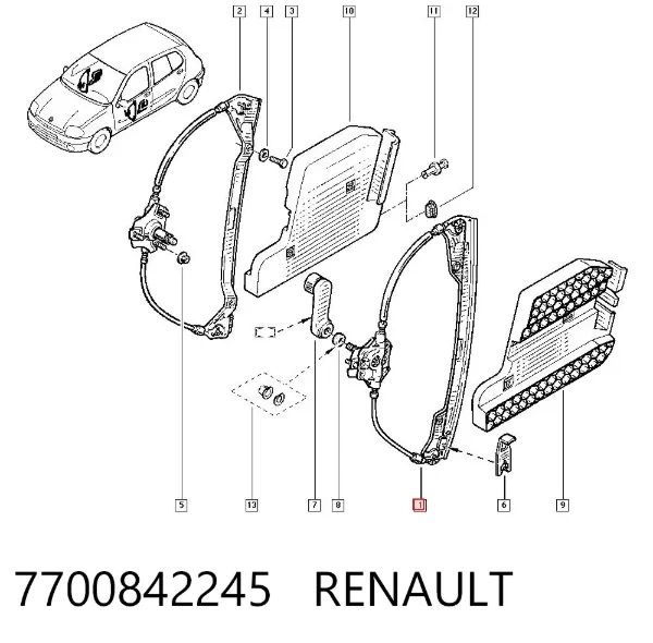 Mechanizm podnoszenia szyby drzwi przednich lewych 7700842245 Renault (RVI)